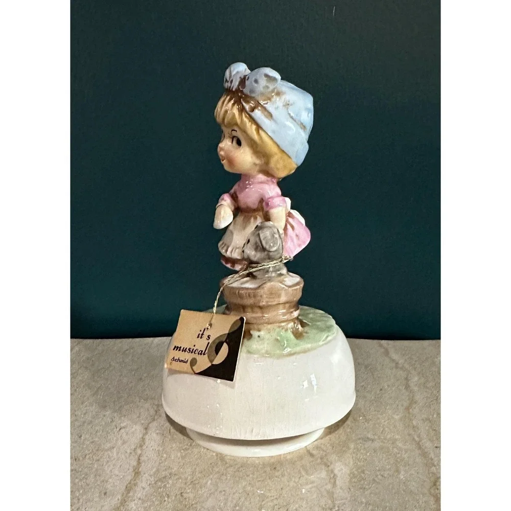 Vintage‎ Schmid Porcelain Music Box: Girl Washing Dog, Plays Both Sides Now